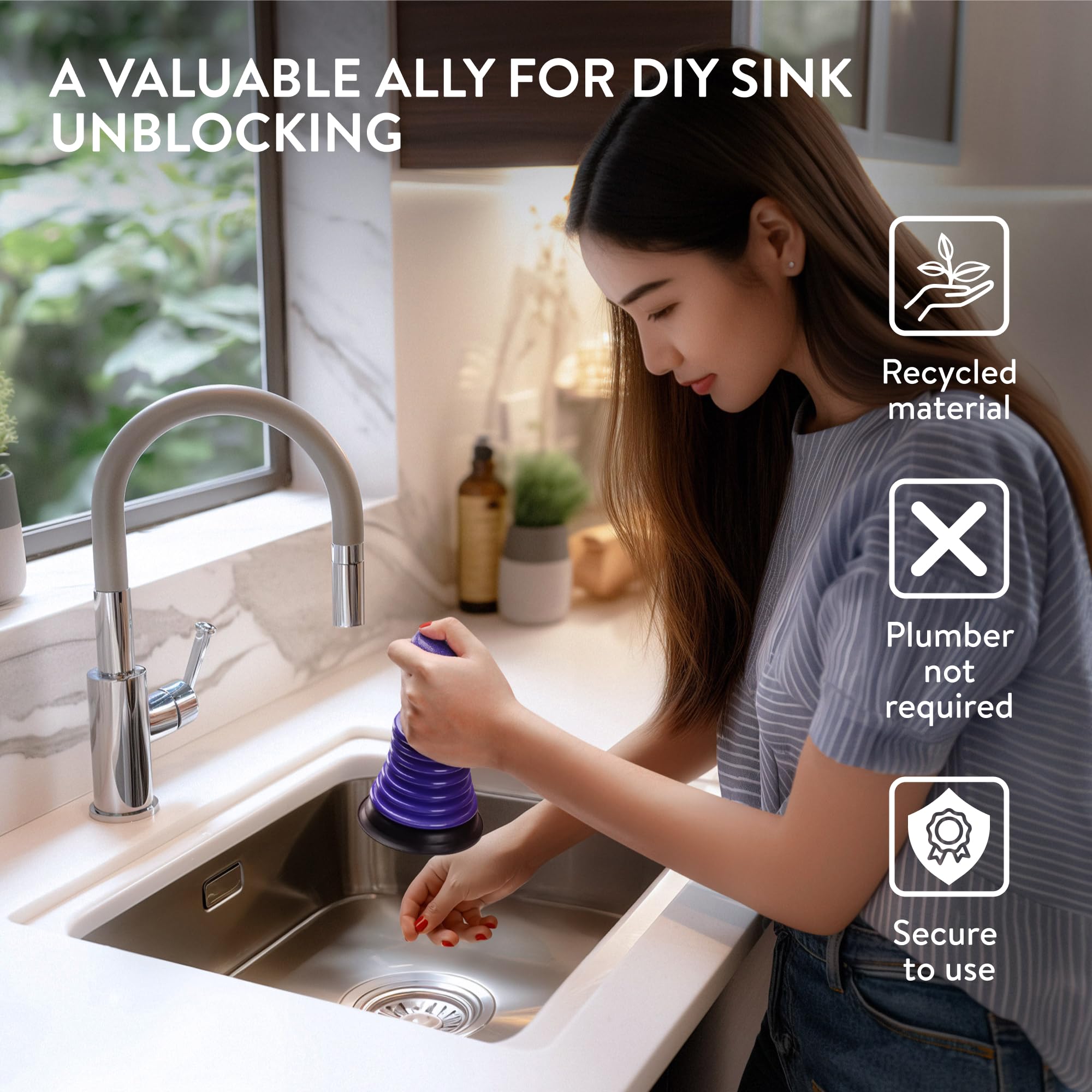 Mini Sink Plunger - Small Clog Remover For Kitchen & Bathroom Drains - Powerful Suction - View #7