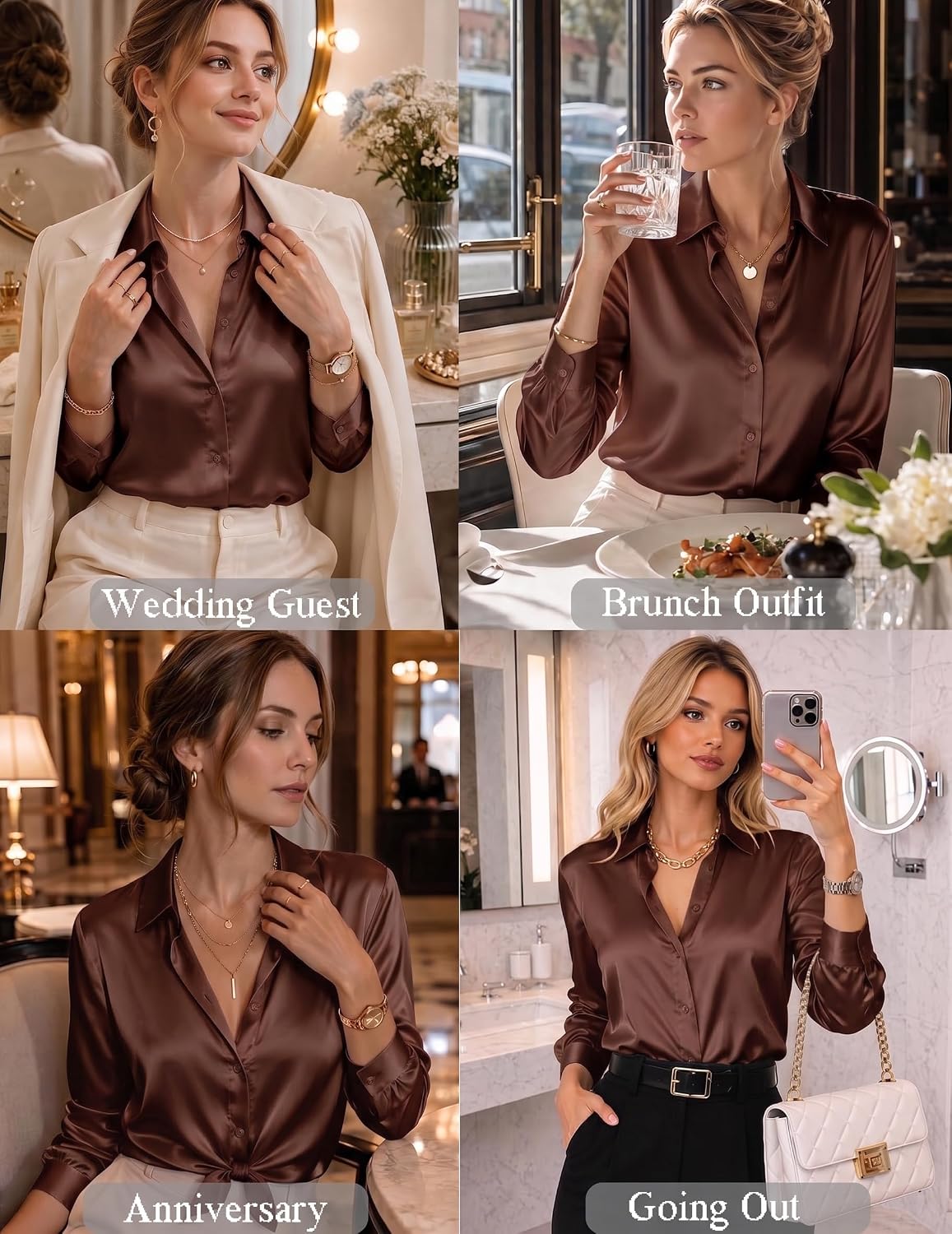Zeagoo Womens Satin Shirt Silk Button Down Blouses Long Sleeve Loose Tops