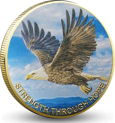 La fuerza a través de la esperanza se eleva en alas como águilas, moneda de desafío cristiana, ficha de abrazo de bolsillo, chip de sobriedad,