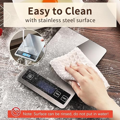 Miniatura 4 de Báscula de alimentos, báscula digital de cocina de 33.1 lbs/33 libras con acero inoxidable y vidrio templado, graduación precisa de 0.05 oz