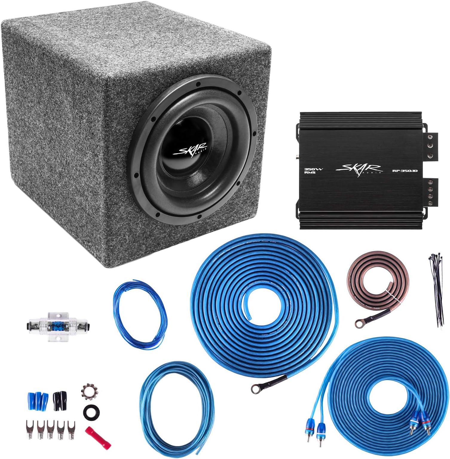 Skar Audio Single 8" Complete 300 Watt iX Series Subwoofer Bass Package - Includes Loaded Enclosure with Amplifier (IX-1X8D2-RP-350.1D-SKAR8MANL-CCA)