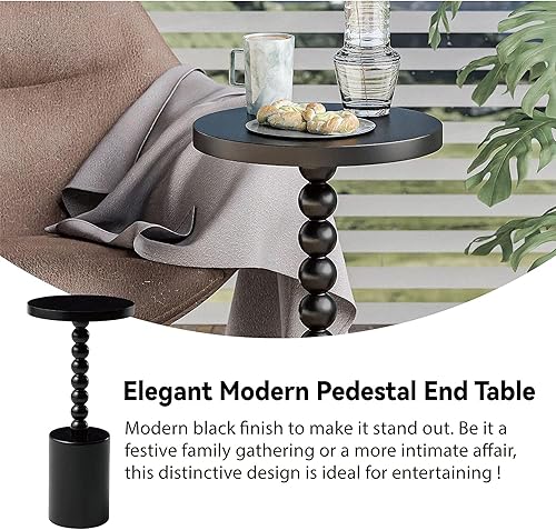 Miniatura 4 de COZAYH Mesa auxiliar con pedestal de madera, mesa moderna para bebidas con base, mesa redonda de Martini para espacios pequeños, sala de estar,