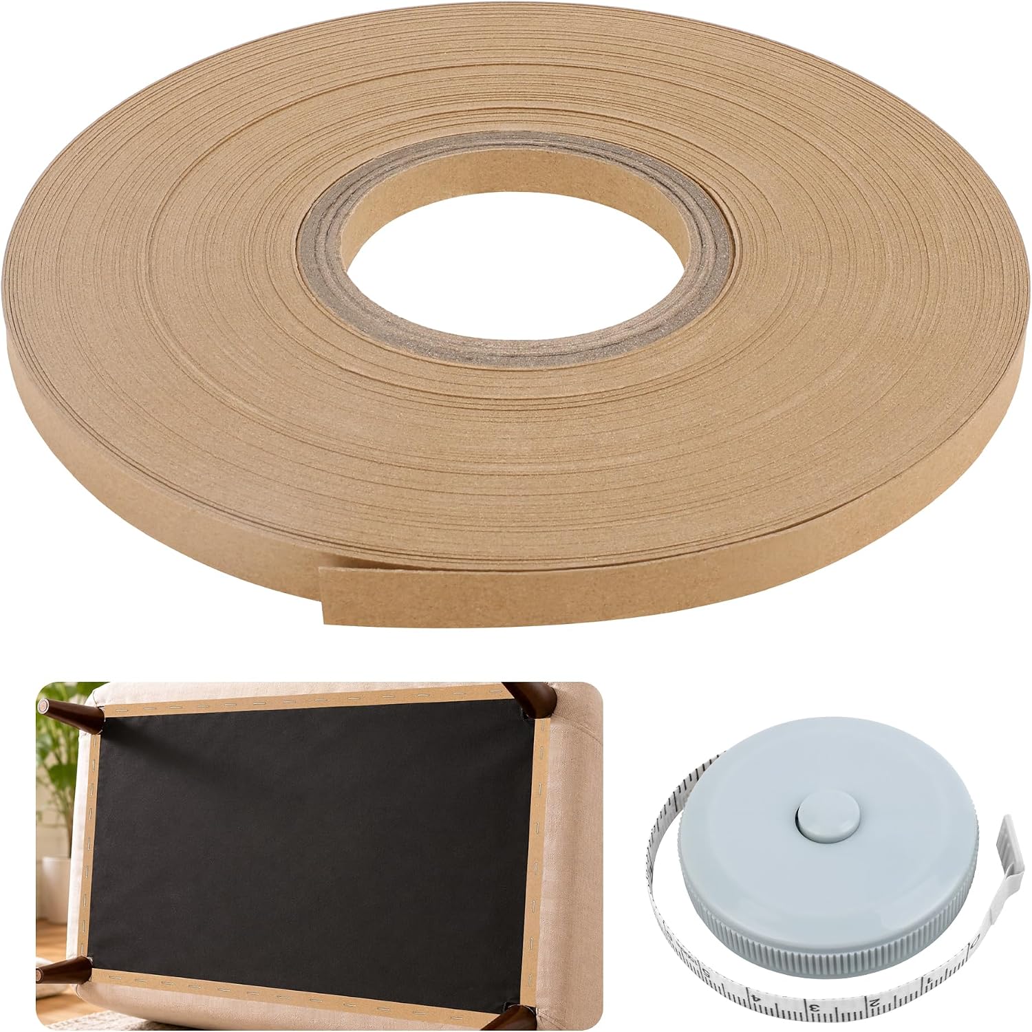 44Yard Upholstery Tack Strip, Luxiv 1/2 Inch Wide Sofa Cardboard Tack Strip for Furniture Upholstery Soft Making Strips Couch Chair Edge Repair Strips Furniture Tacking Tape with Mini Tape Measure