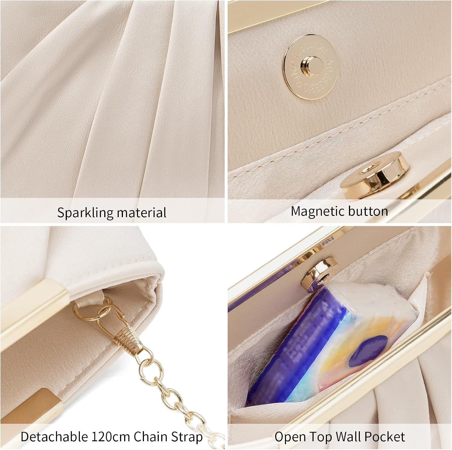 RNIEGA Clutch Purses for Women Satin Evening Bag Elegant Pleated Formal Handbag Simple Classy Purse