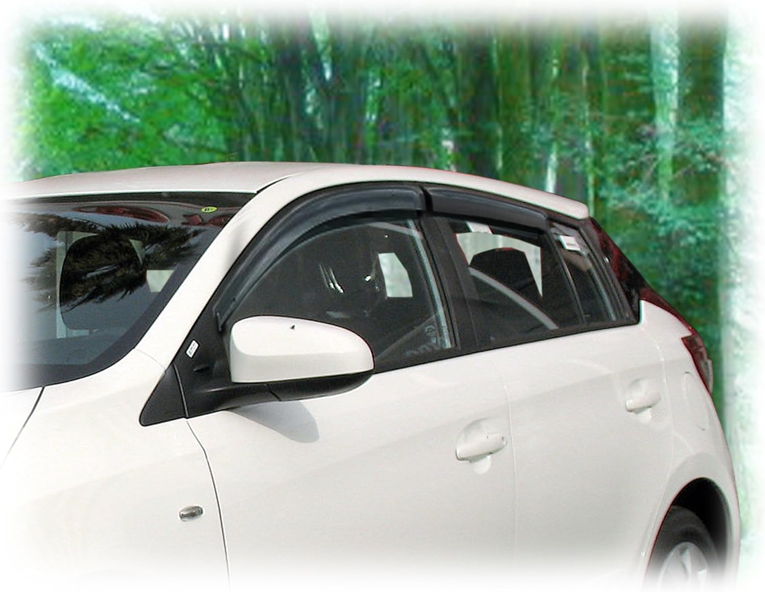 C&C Car Worx Tape-On Outside-Mount WV-13Y-TF Aftermarket Set of 4 Side Window Visor Rain Guard Deflectors Compatible with Toyota™ 2013-2019 Yaris™/Vitz™/Echo 5™-Door Hatchback