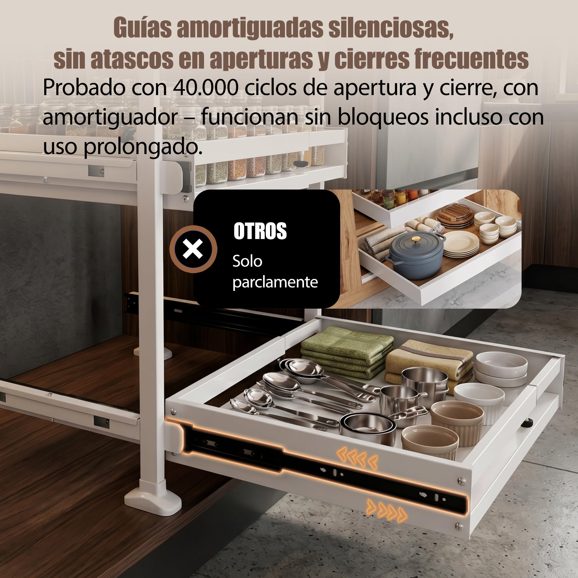 AQRA Pack 2 Cajones Telescópicos Metálicos sin Taladrar, Blanco | Altura 52,5–93cm, Ancho Regulable 33–52cm, Organizador Para Armarios de Cocina y Baño