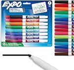 Expo Dry Erase Markers, Whiteboard Markers with Low Odour Ink, Fine Tip, Assorted Vibrant Colours, 16 Count