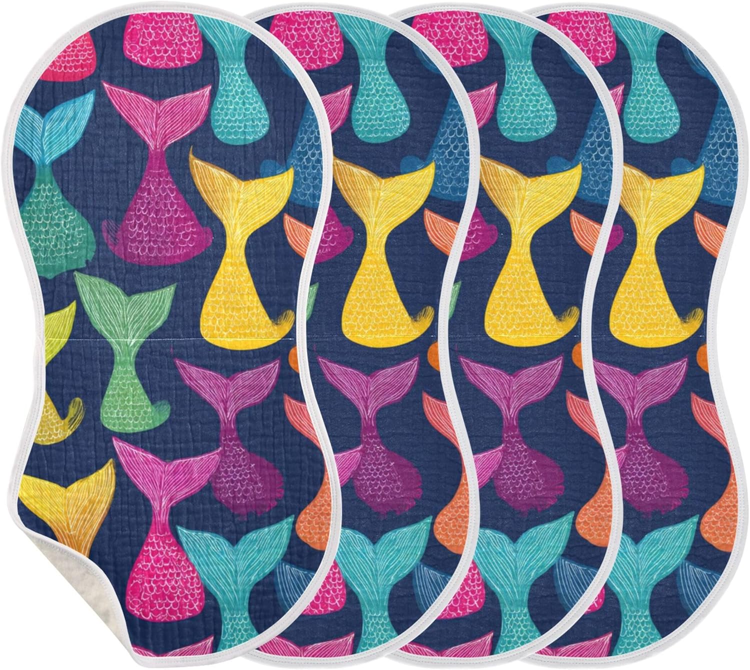 Colorful Mermaid Tail Burp Cloths Baby Boys Girls Absorbent Soft Cotton Burping Cloths Rags 4 Pack