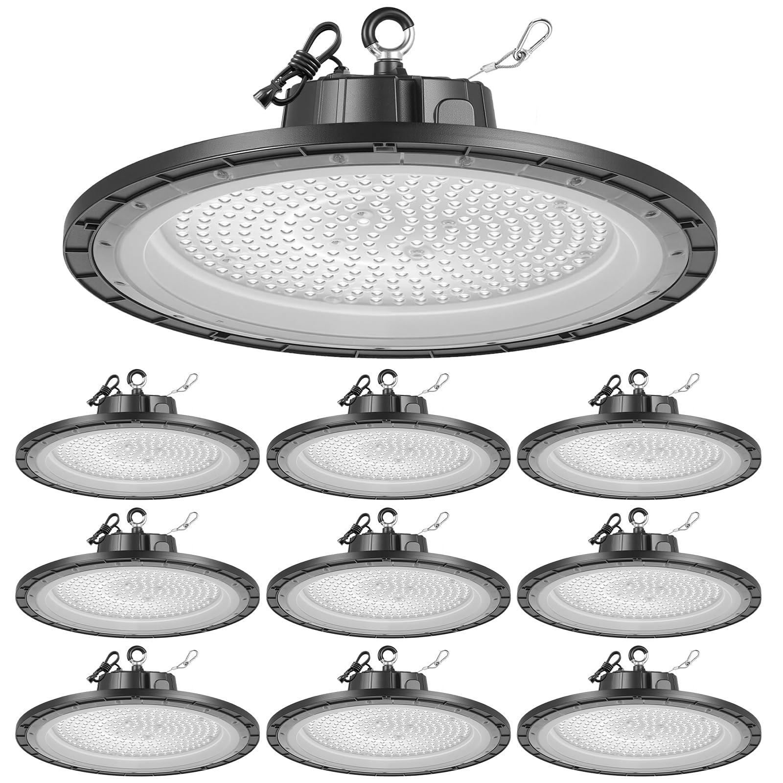 VEVOR Luminaire Haute Baie Lot de 10 Éclairage Industriel LED 5000 K 200 W 30000 lm Étanchéité IP65 Tension 100-277 V Lampe Industrielle Suspension pour Entrepôts Ateliers Usines Salles de Sport, Noir