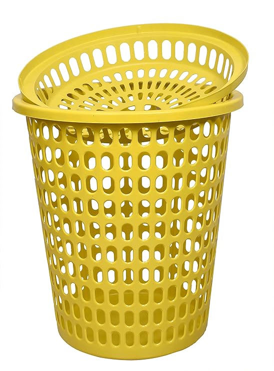 mastBus Yellow Laundry Bag For Clothes with Lid Plastic Big Size, 50L Kapde Rakhne Ki Basket
