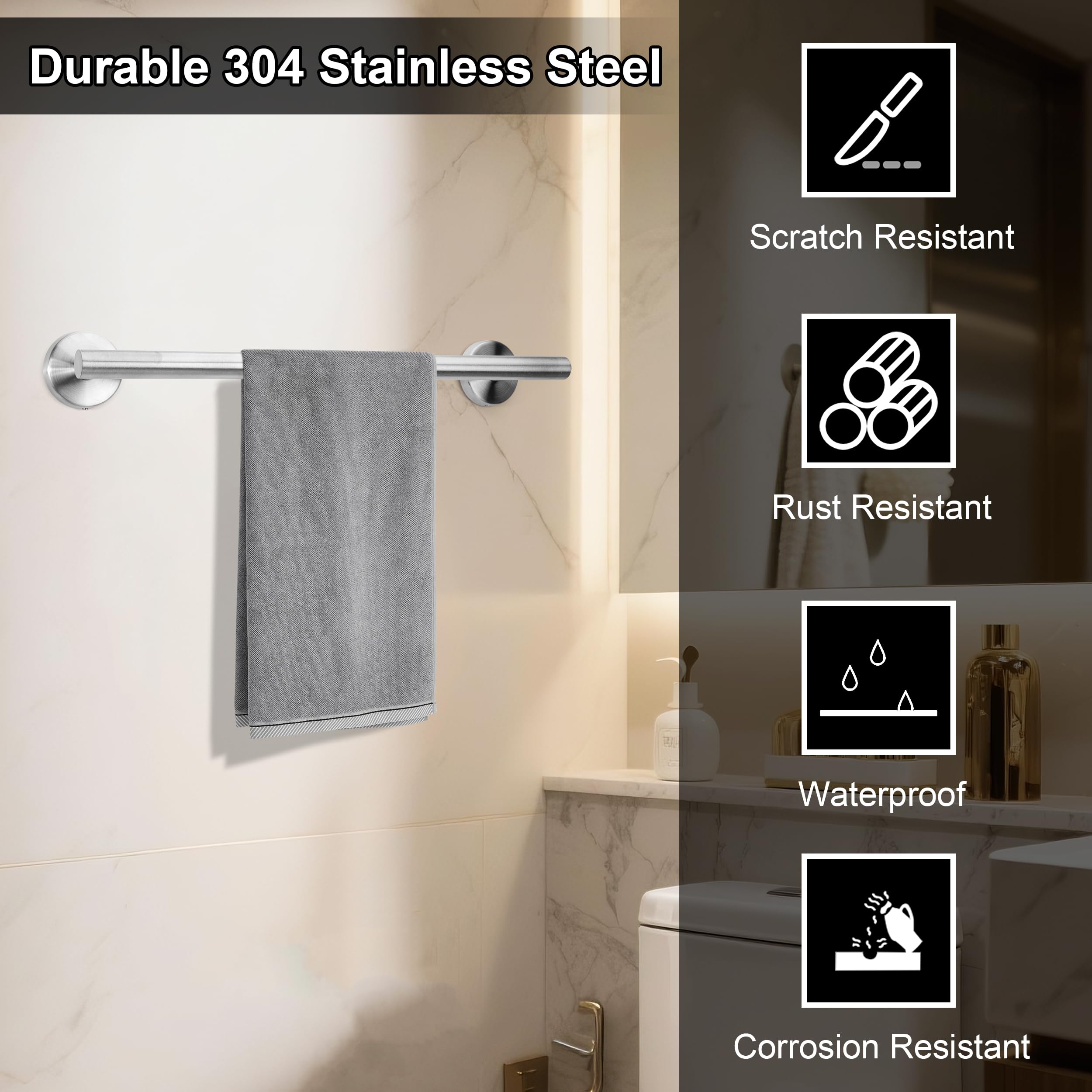 Juego de Toallero de Baño Juego de Herrajes de Baño de Acero Inoxidable Ganchos para Bata para Baño y Cocina 5 Piezas (Plata)