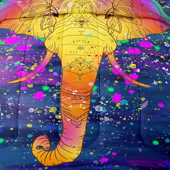 Elephant Bedding,Boho Comforter Set Twin1PC Bohemian Quilt 1PC Pillow Case