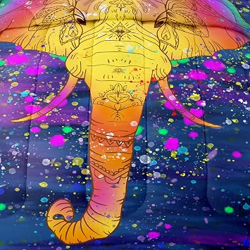 Elephant Bedding,Boho Comforter Set Twin1PC Bohemian Quilt 1PC Pillow Case