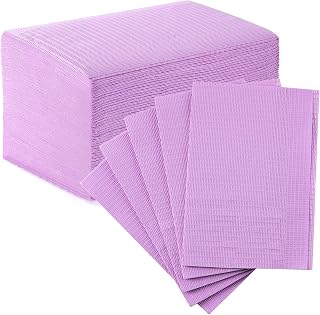 JMU Dental Bibs, Purple, 50 Pieces, Disposable,13" x 18" 2-Ply Paper 1-Ply Film Dentist Bib, Medical Tray Covers