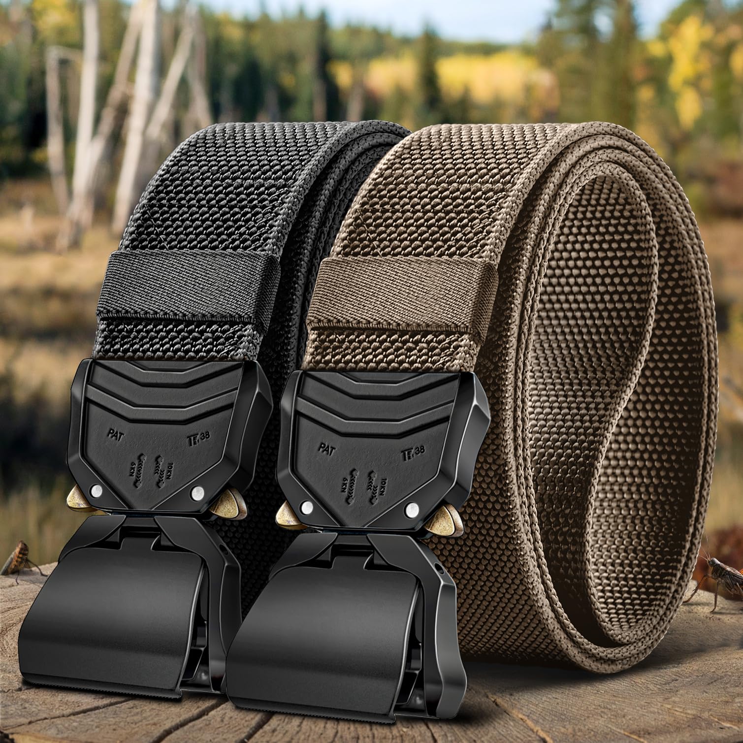 BULLIANT Men Belt 2 Pack,Tactical Stretch Belt Adjustable For Rigger Military Heavy Duty Work 1.5
