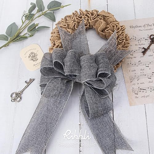 Vista 64 de Ribbli Cinta con alambre de arpillera azul marino, 2-1/2 pulgadas x 10 yardas continuas, cinta con borde con alambre para lazo grande, corona