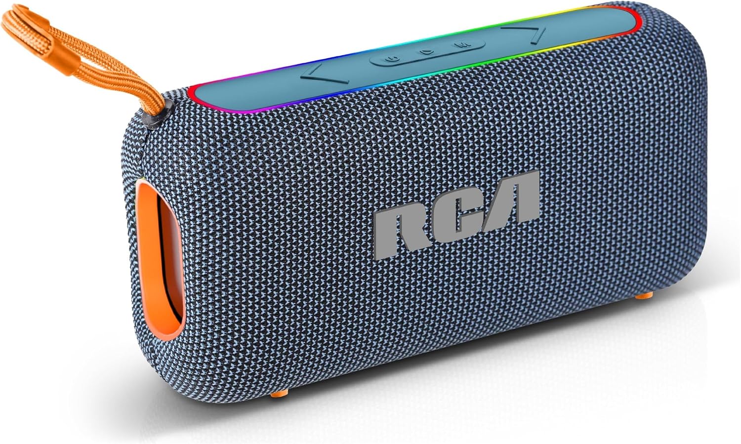 RCA BEAT-44 10W Portable Bluetooth Speaker with Dual Woofers & RGB Lights, Blue+Orange