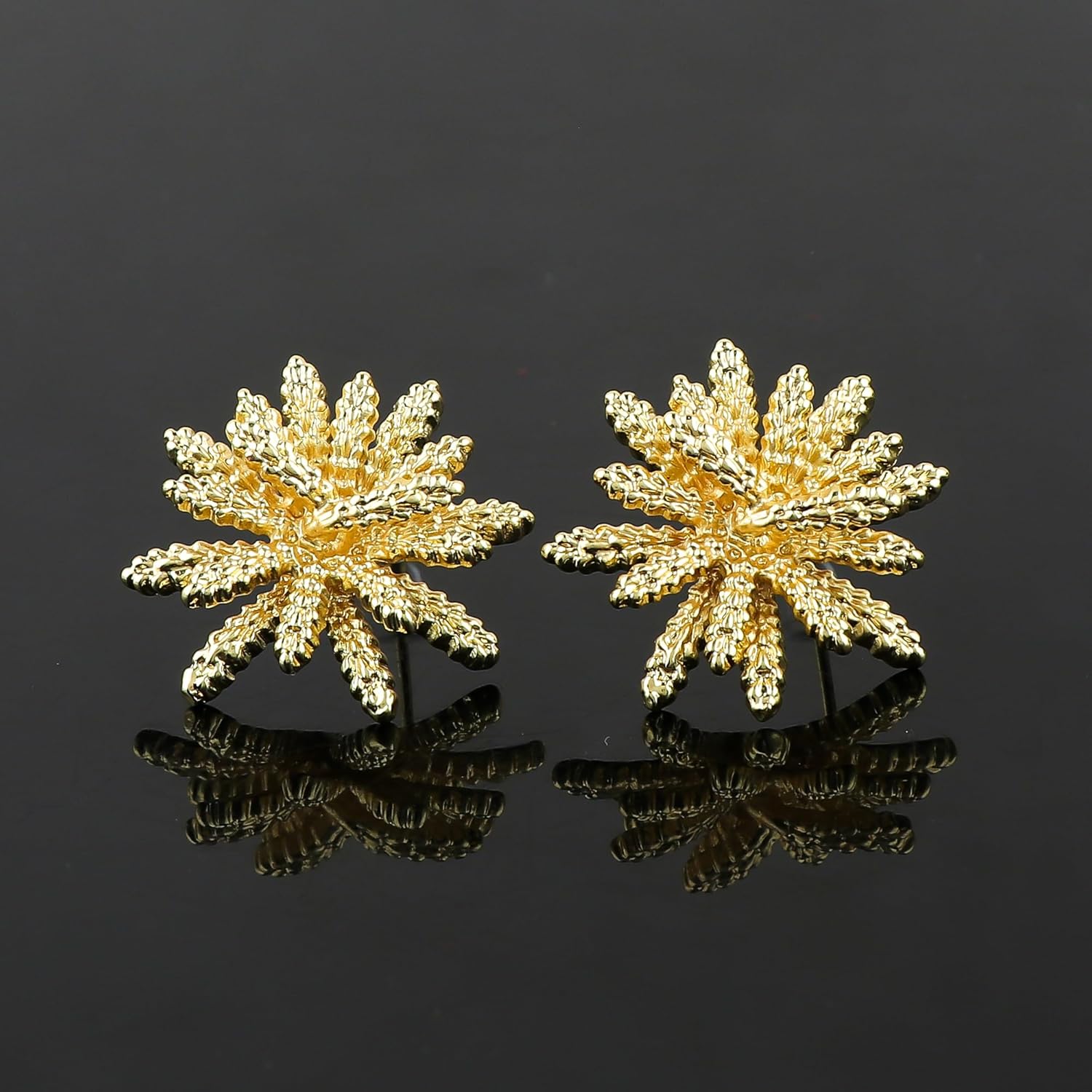 JOR Stud Earrings for Women of Flower Pattern Studs Pair, Beauty Earrings Set, Women Jewelry, Dainty Hypoallergenic Gold Plated (1 Pair) - Image 2