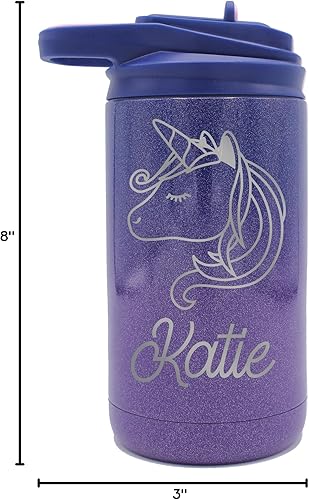 Miniatura 7 de My Personal Memories Botella de agua personalizada de 12 onzas para niños con pajilla, vaso aislado de doble pared para niños, niñas, escuela y