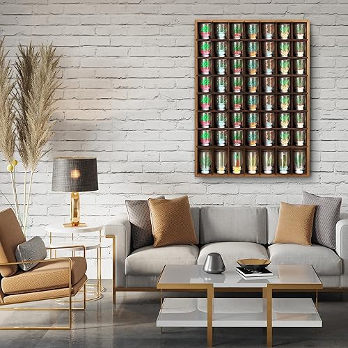 Vista 2 de Barydat Vitrina de vidrio de chupito Soporte de estante de vidrio de chupito de madera, 56 compartimentos, armario de bar rústico montado