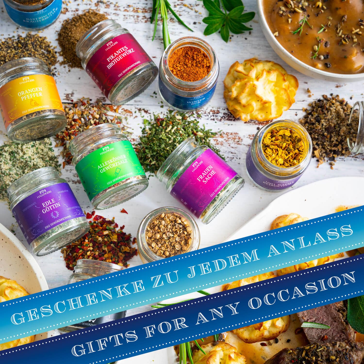 Hallingers Genuss Manufaktur Gewürz Geburtstagsgeschenk-Set - 12 Gewürze aus aller Welt in wertiger Geschenkbox mit Rezept-Booklet "Happy Birthday", Geschenke für Frauen Männer