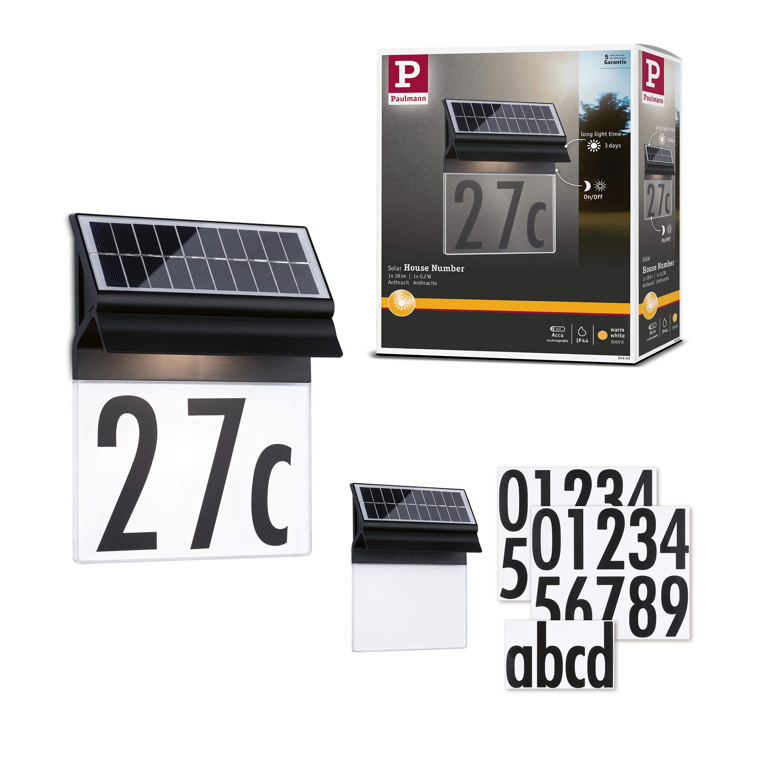 Paulmann Neda Solar House Number Light In Black
