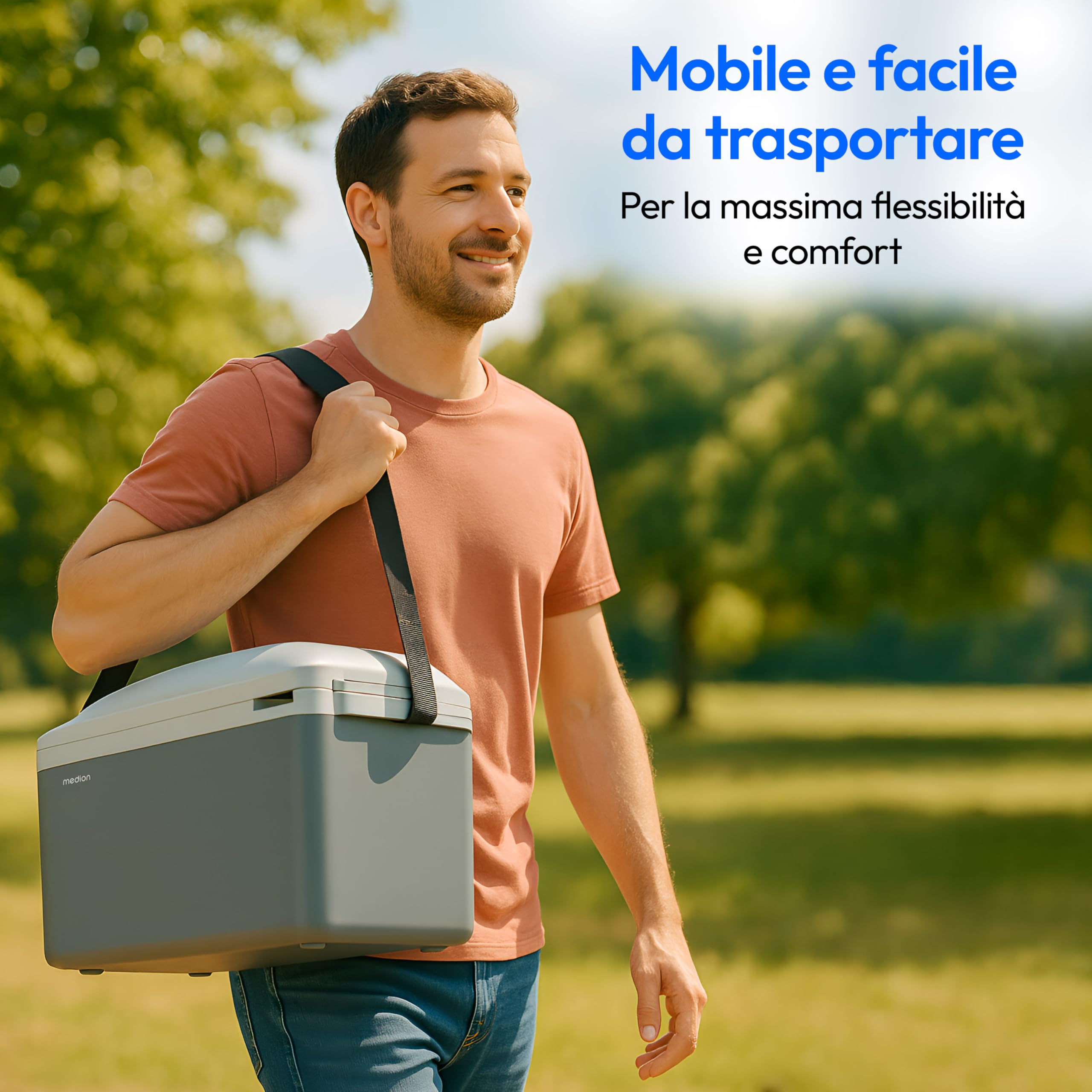MEDION Frigorifero portatile con funzione di riscaldamento (elettrico, 2 in 1 raffreddamento e riscaldamento, 16 litri, tracolla, collegamento 2 in 1 230 V e adattatore per auto 12 V, per auto, camion