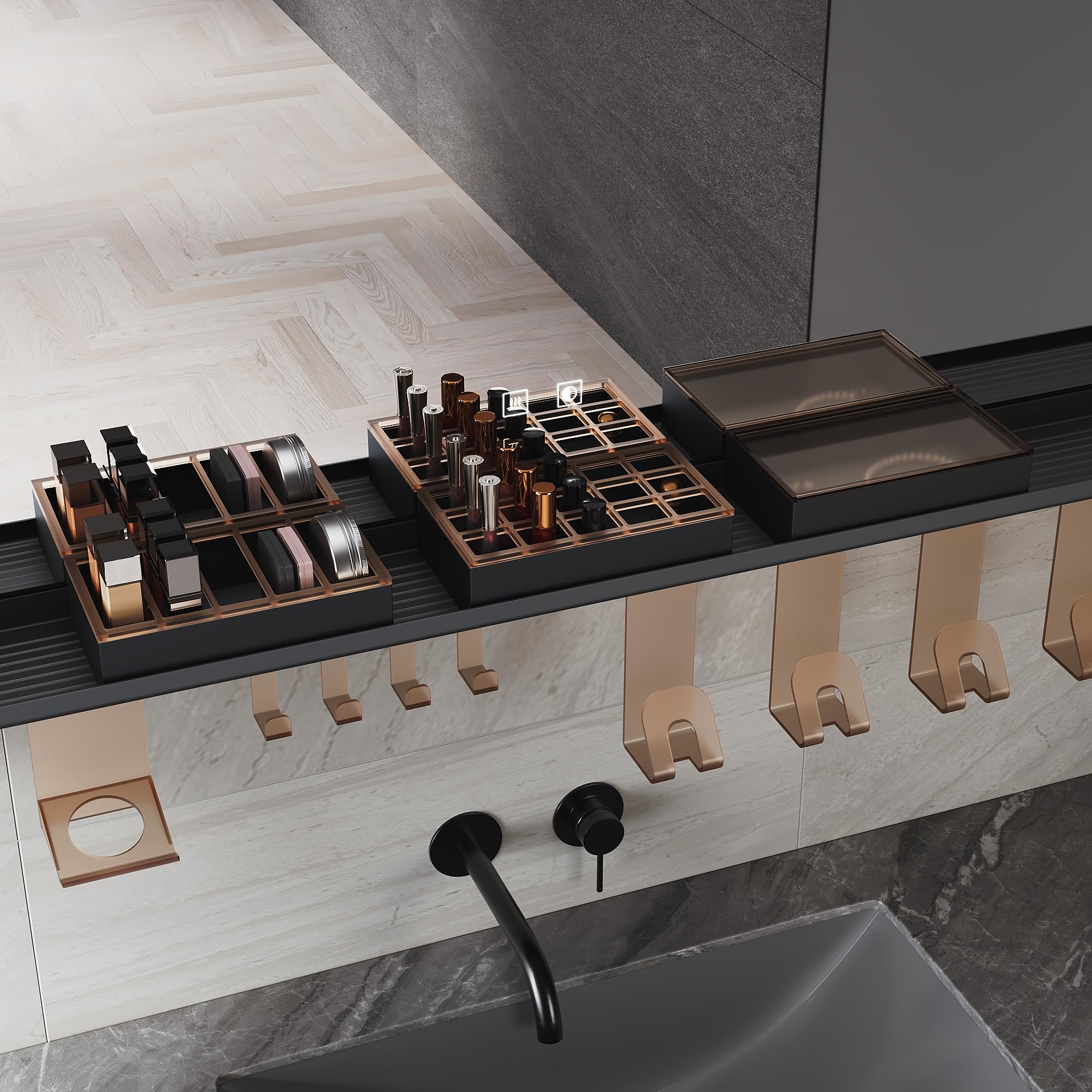 SIRHONA Specchio bagno 120 x 60 cm con bordo di stoccaggio, specchio anti-appannamento con illuminazione, dimmerabile e 3 colori regolabili, scatola di trucco, piccolo supporto, memoria, CRI>90