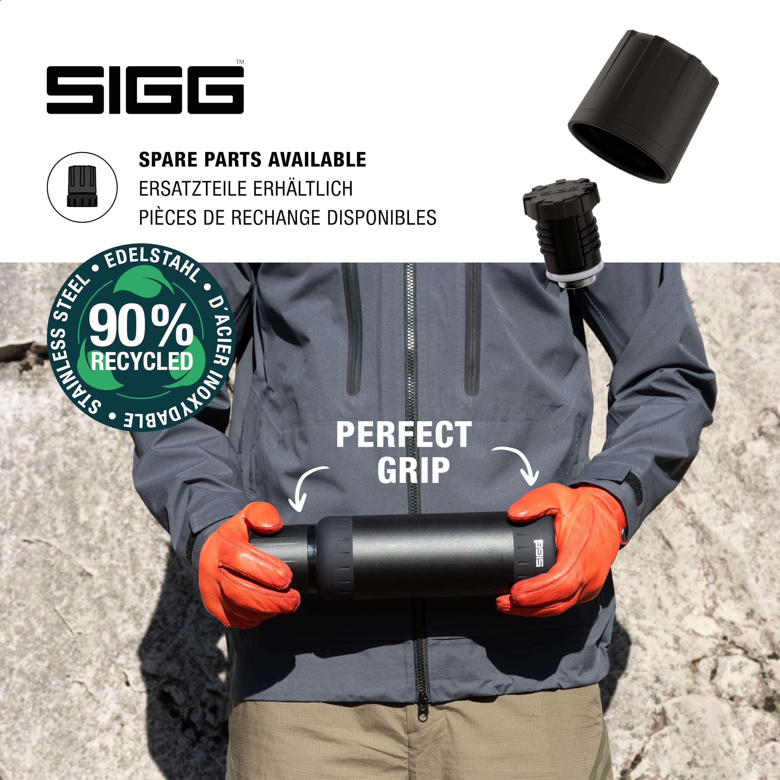 SIGG – Gourde Isotherme 1L – Alpine Star, avec Gobelet – 27h Chaud, 100h Froid – Compacte & Robuste – Étanche – Sans BPA – Avec Extra Grip Pour Outdoor, Camping & Randonnée – Acier Inoxydable Brossé