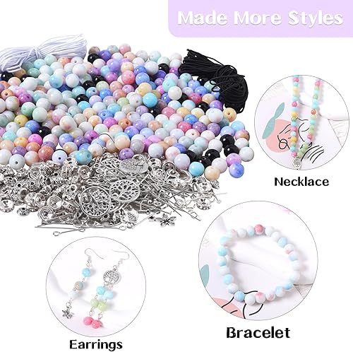 Miniatura 6 de Fishdown 562 cuentas de cristal agrietadas de 0.315 pulgadas para hacer joyas, cuentas de piedra para hacer pulseras, kit de cuentas coloridas para