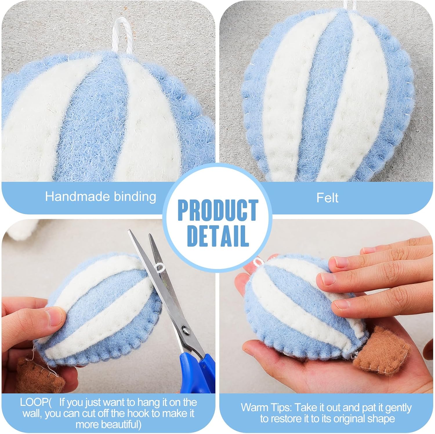 Poen 10 Pcs Star Hot Air Balloon and Cloud Nursery Decor Western Wall Decor for Bedroom Mini Felt Clouds Stars Hot Air Balloon Nursery Felt Wall for Kids Baby Bedroom(Blue)