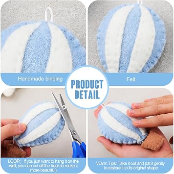 Poen 10 Pcs Hot Air Balloon Felt Wall Decor, Nursery Stars Clouds,Blue