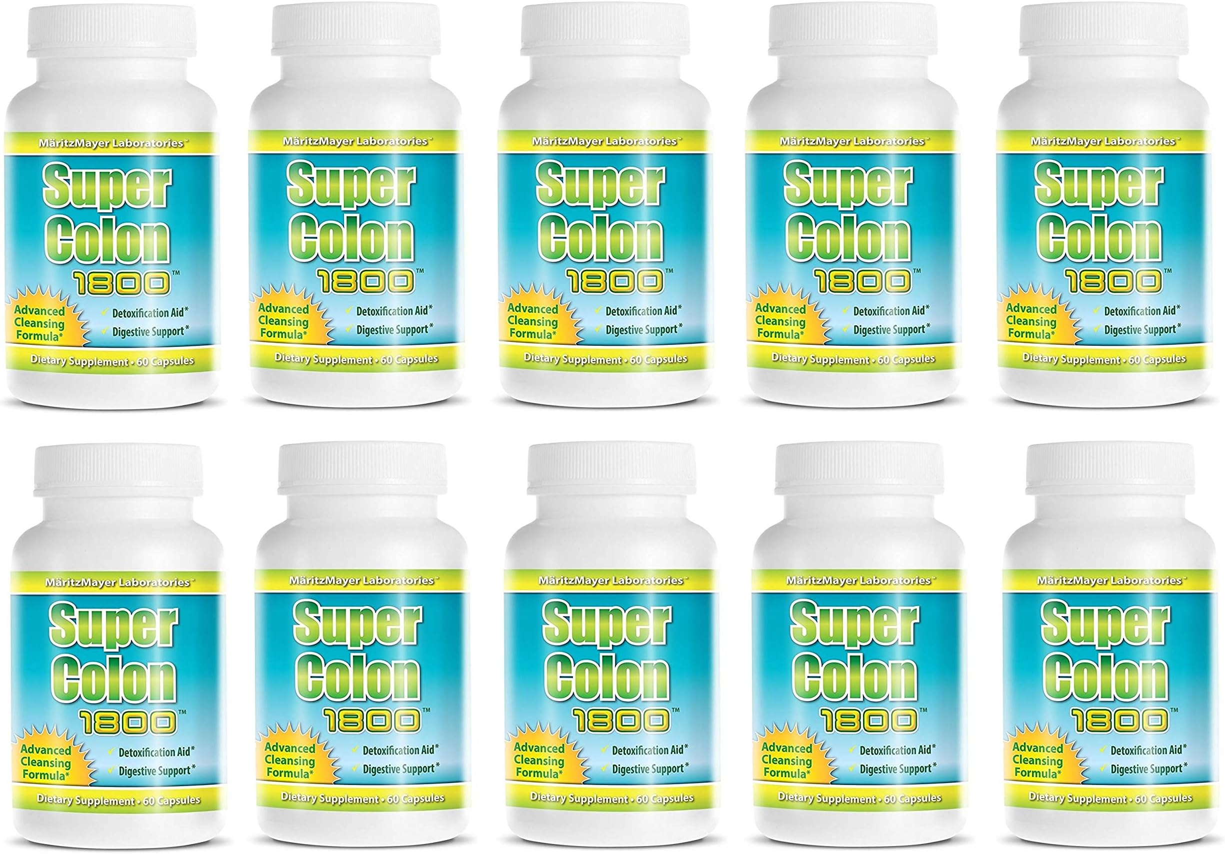 Super Colon 1800 Weight Loss Detox Cleanse All Natural with Acai Fruit and Fennel Seeds 60 Capsules Per Bottle (10 bottles)