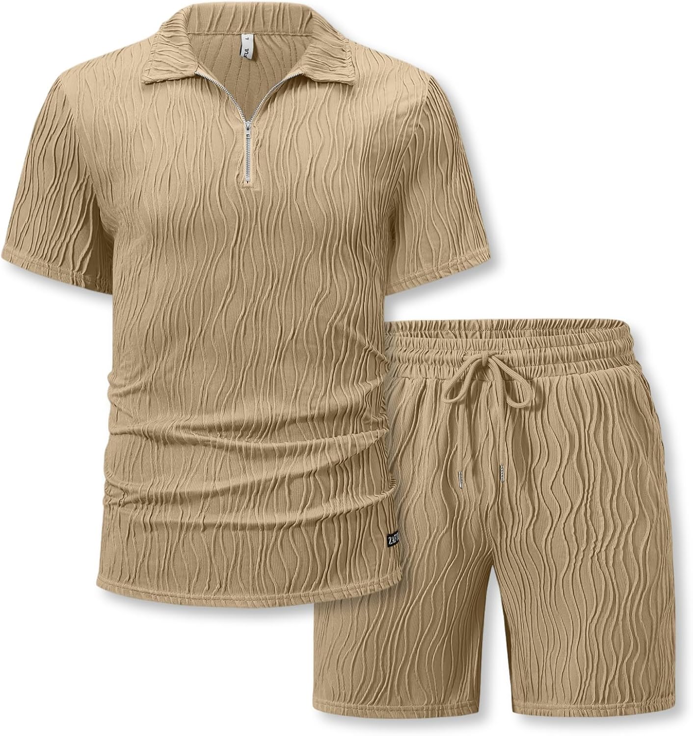 ZAFUL Men‘s 2 Pieces Sets Outfits Summer Beach Set Short Sleeve Button Down Zip Up Shirt And Short Sets