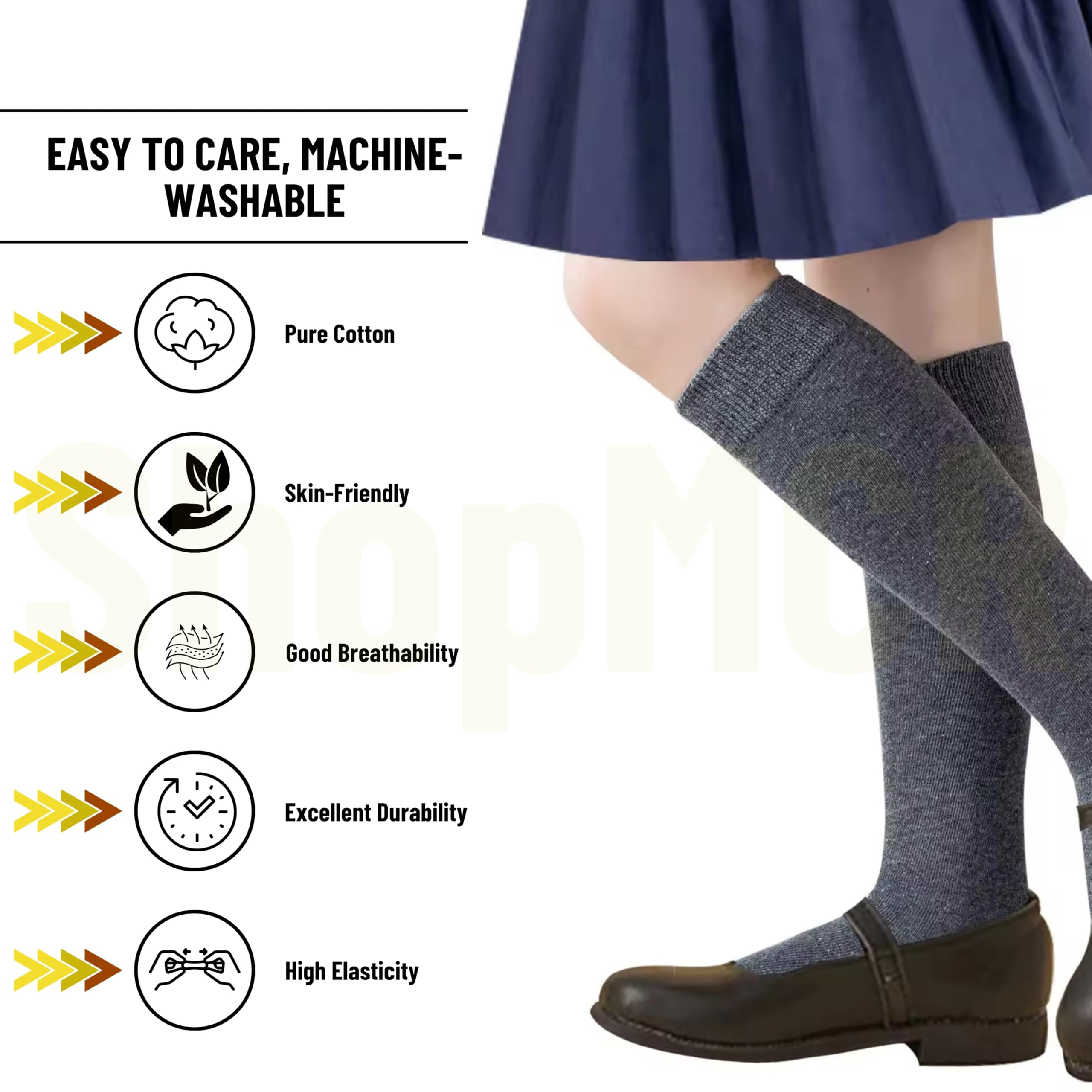 School Knee High Plain Socks 3 paia di calzini unisex per bambini, ragazzi e ragazze, per il rientro a scuola, altezza al ginocchio, in cotone Unisex - Adulto (Pacco da 3)