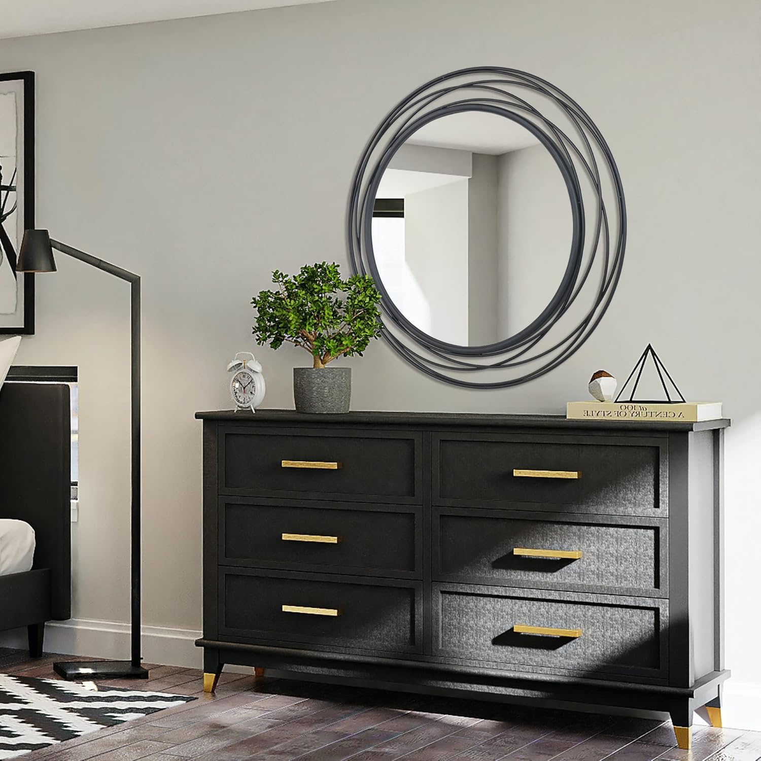 Black Metal Framed Mirror, 36" Round Wall Mirror for Bedroom, Bathroom, Hallway, Living Room