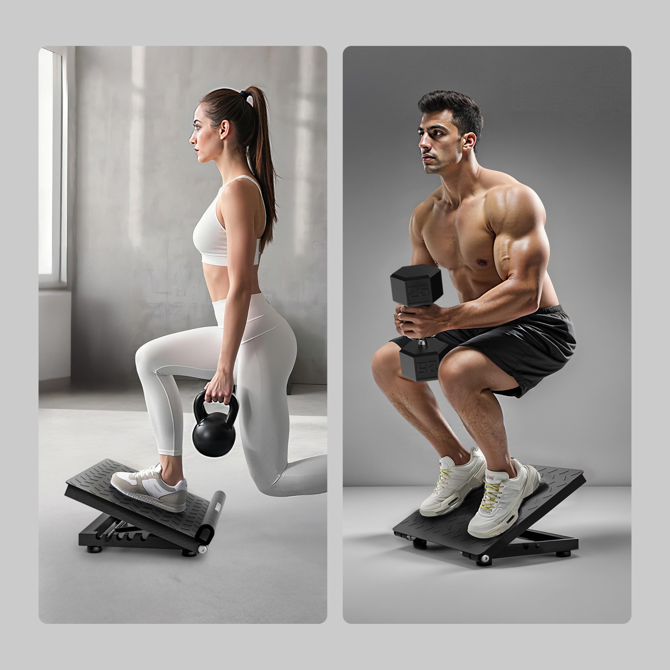 PROIRON Planche Incline en Acier, Réglable Slant Board avec 5 Angles, Capacité de Charge 600 lb, Surface Antidérapante, Étirement des Mollets et Squats Inclinés sur Planche 2 en 1