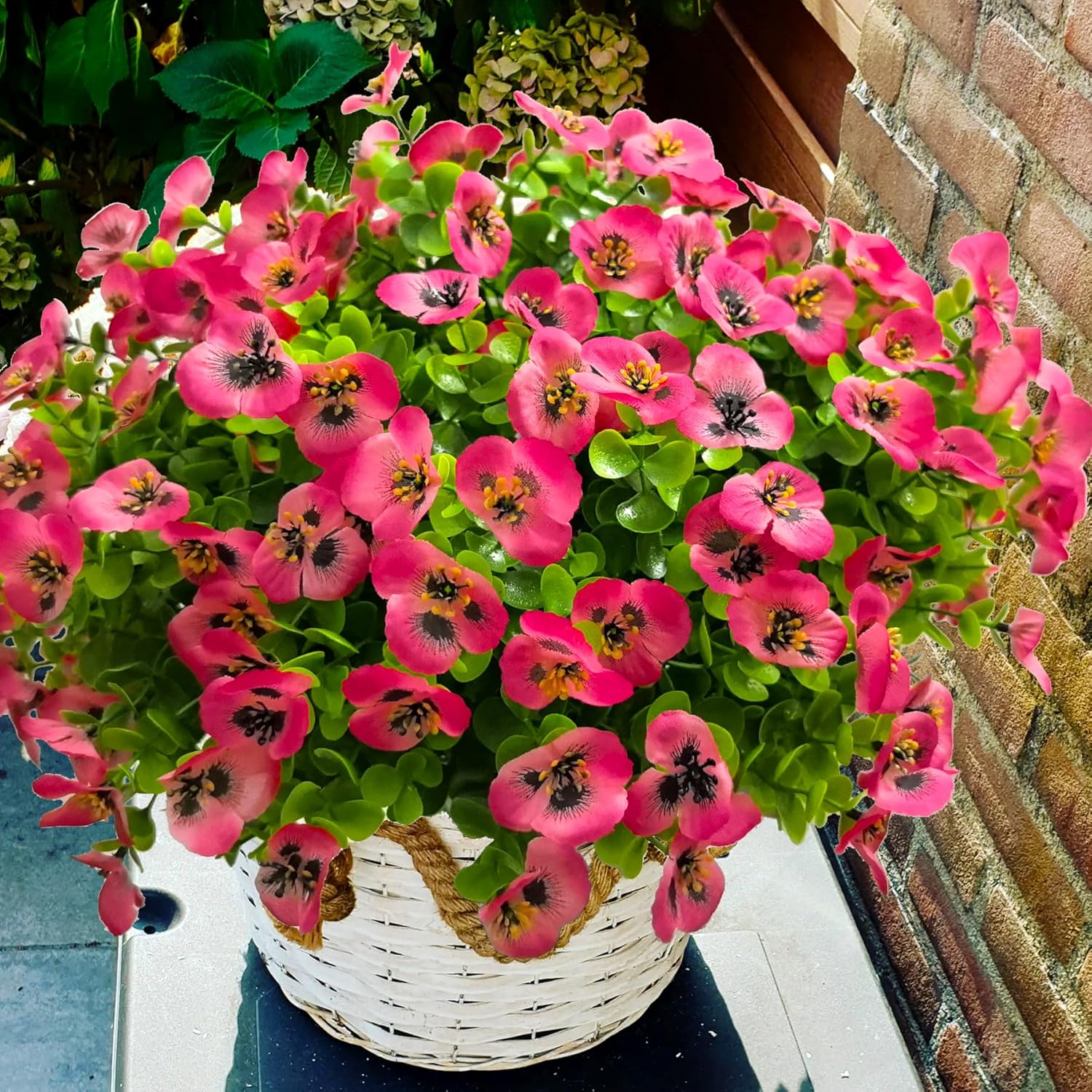Artificial Flowers for Outdoors Fake Plants, 12pcs Fake Flowers Artificial Plants Outdoor UV Resistant,Silk Faux Flowers Shrubs Greenery Plants for Porch Garden Patio Window Box Decor