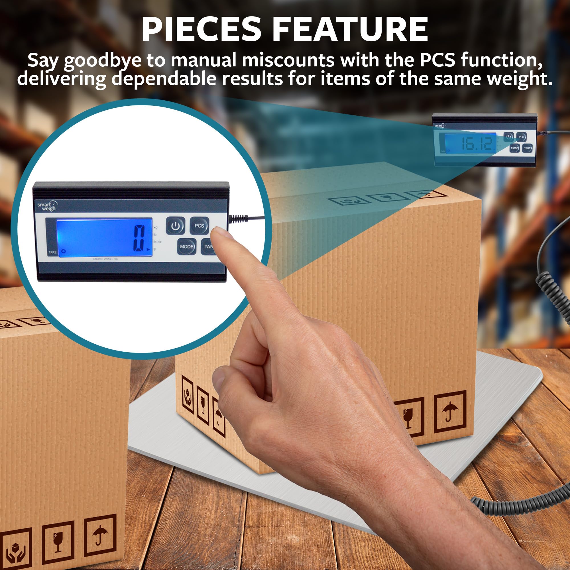 Smart Weigh Pèse-personne numérique robuste pour colis avec grande plate-forme en acier inoxydable durable, balance postale et bagage 200 kg x 28,3 g