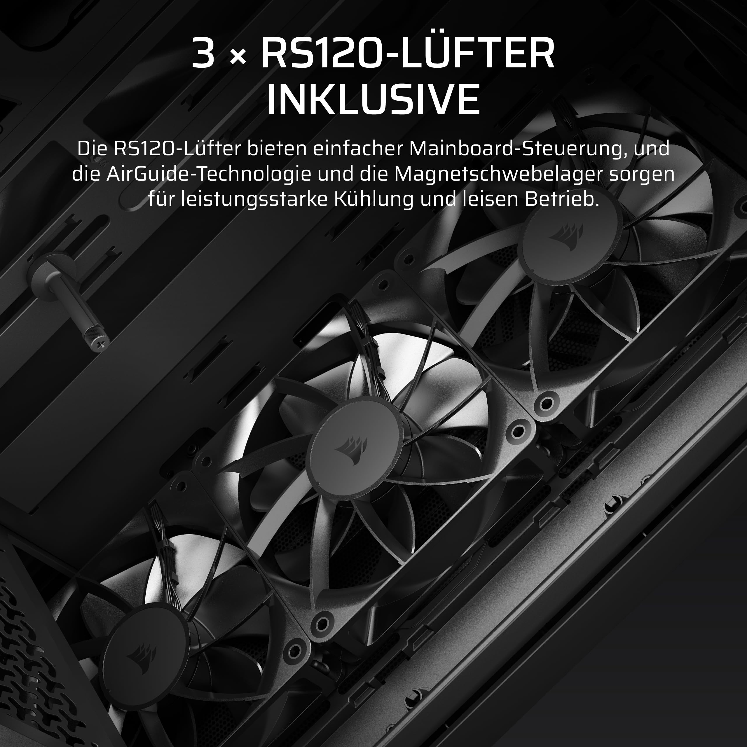 CORSAIR 3200D RS Mid-Tower ATX PC-Gehäuse – Schwarz | 3x RS120 PWM-Lüfter Enthalten, GPU-Anti-Sag-Stabilisierungsarm, ASUS BTF, MSI Project Zero, Gigabyte Project Stealth