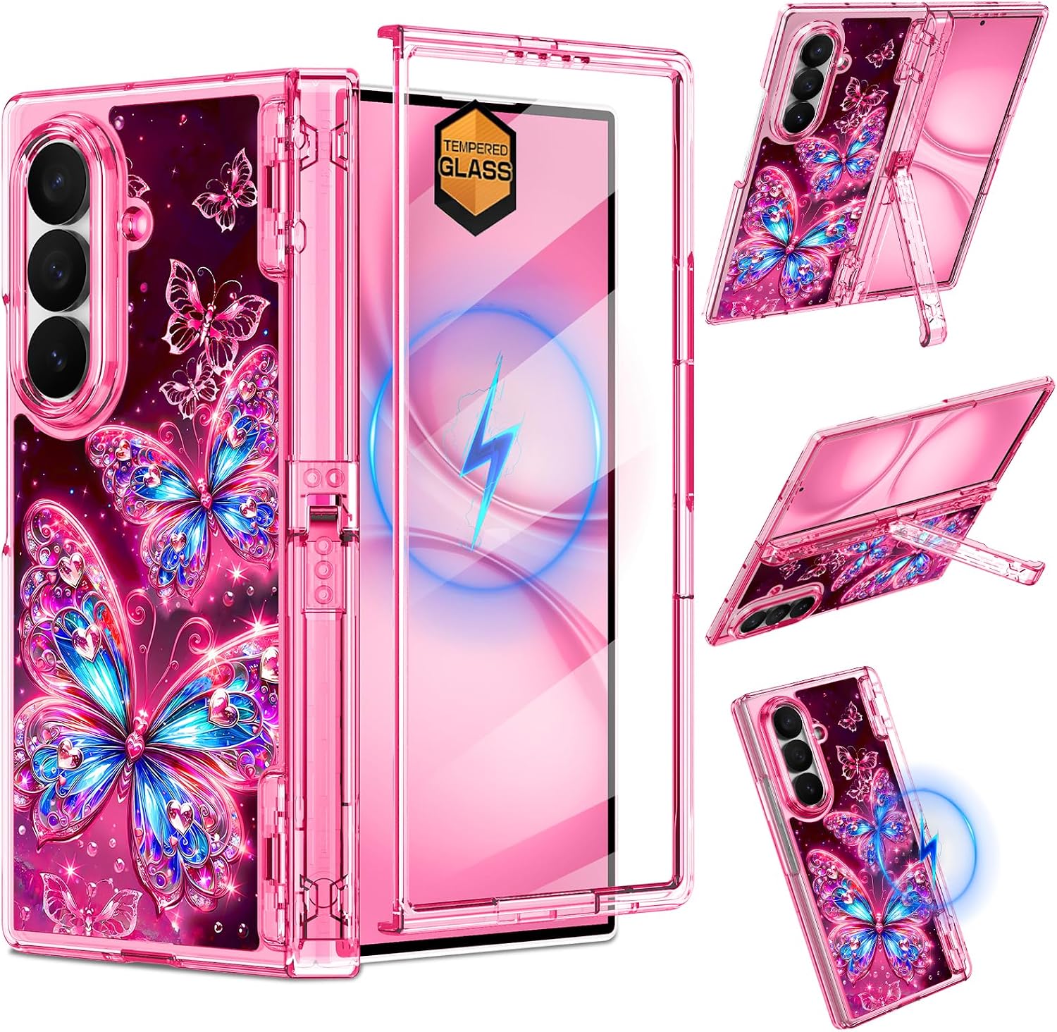 Miqala for Galaxy Z Fold 8 Ultra Case,[Glow in The Dark][Compatible with Magsafe][Hidden Stand][Built-in Screen Protector][Hinge Protection] Slim Case for Samsung Galaxy Z Fold 8 Ultra,Pink Butterfly