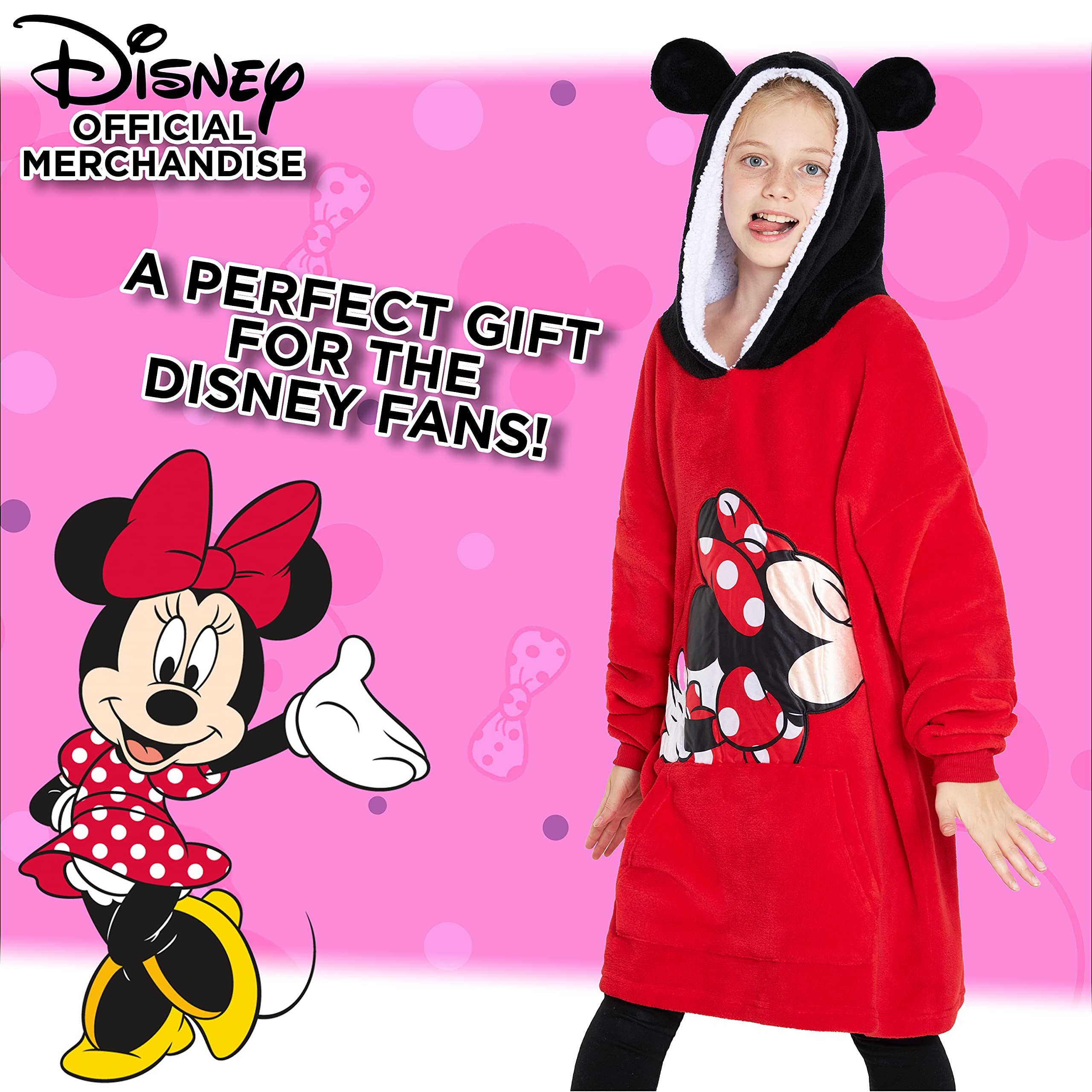 Disney Felpa Oversize Bambina Ragazza con Cappuccio Mickey Minnie Stitch