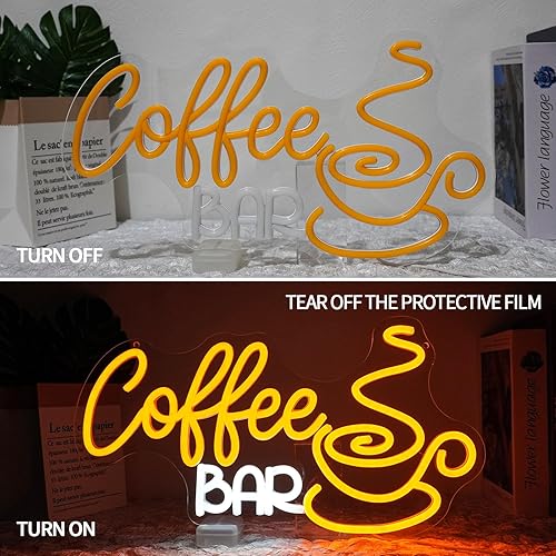 Miniatura 5 de Letrero de neón de barra de café, regulable, para decoración de negocios, letras LED amarillas para pub, cafetería, hogar, bar, restaurante,