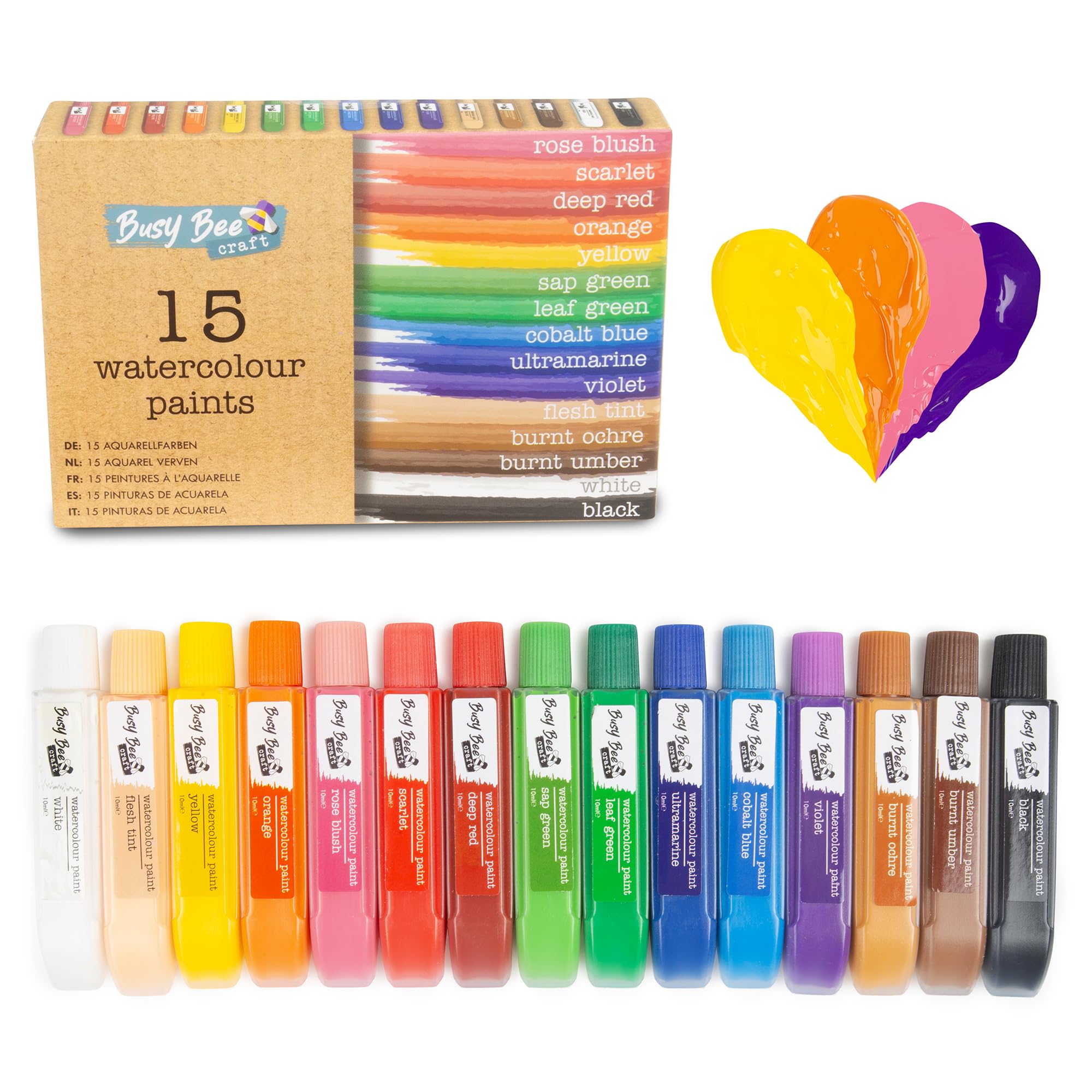 Abeec Water Colour Paints – 15 x 10ml Watercolour Paint Set – Assorted Colours – For Adults & Kids