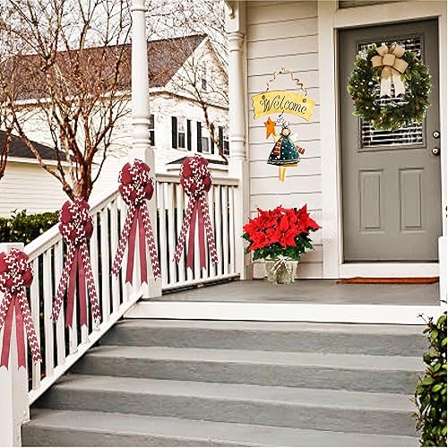 Miniatura 9 de Decoración para árbol de Navidad, paquete de 2 lazos de rayas rojas y rojasblancas con serpentinas largas, decoración para árbol de Navidad,