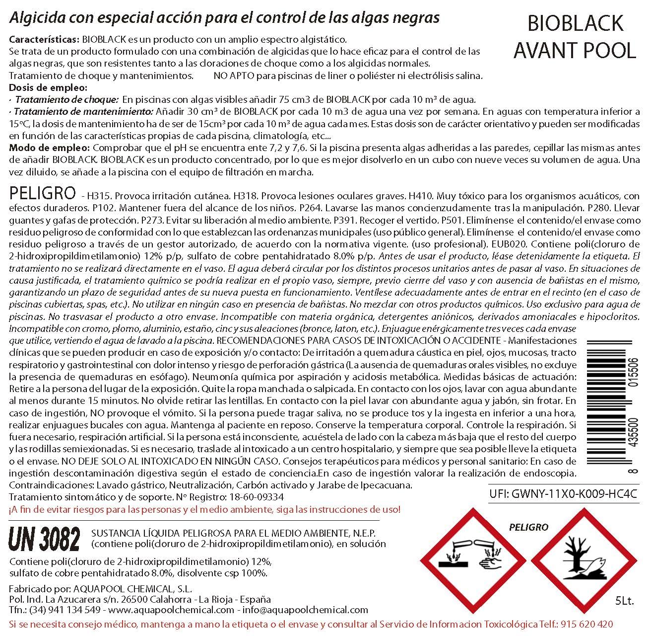 Algicida BIOBLACK contra el Alga Negra 5 L - El algicida mas Potente - Incompatible Liner