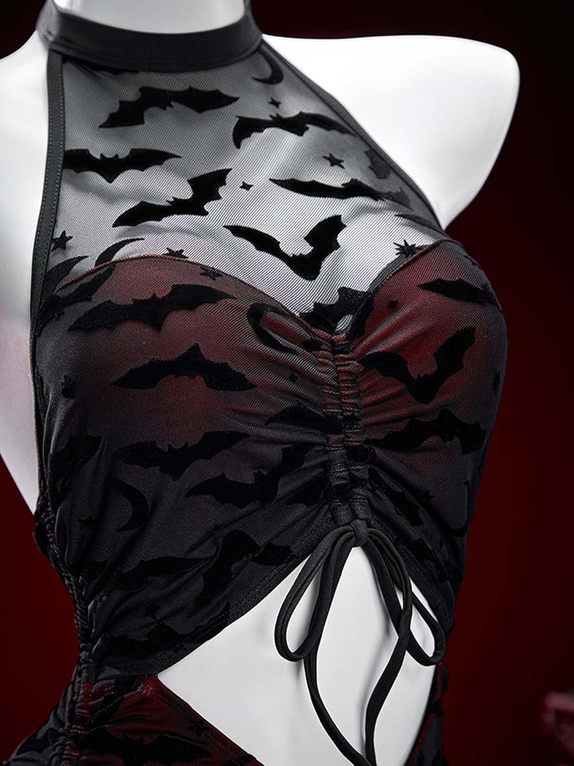 MEOWCOS Women One Piece Swimsuits Gothic Halter Bathing Suit Retro Style Cut Out Swimsuit