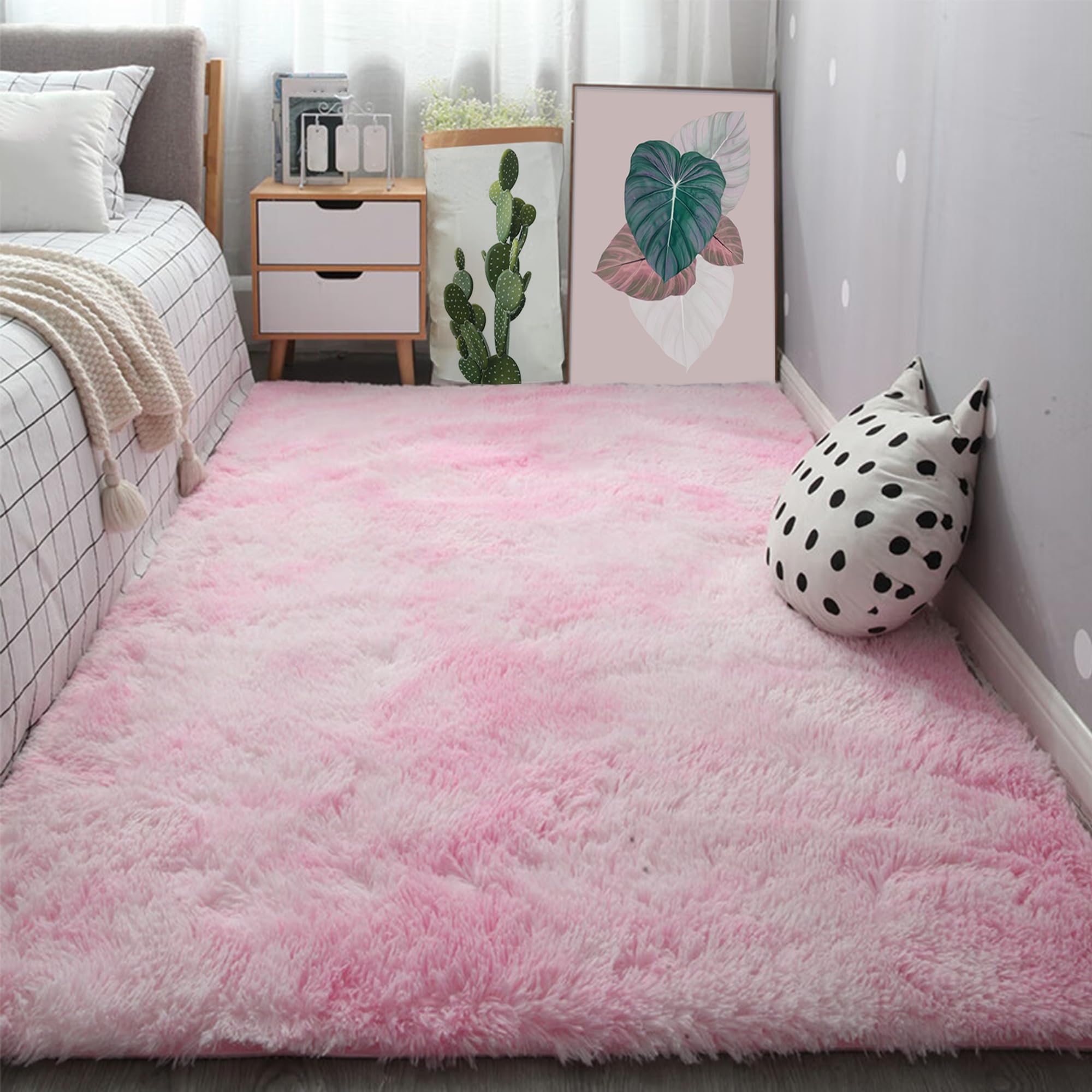 Tapis intérieur moelleux épais 110x160 cm rose, revêtement de sol premium