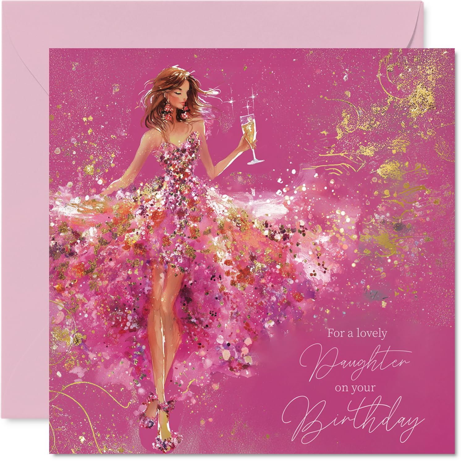 Gold Daughter Birthday Card - Golden Girl - Happy Birthday Card for Daughter from Dad Mum, 145mm Golden Girl Bday Greeting Cards