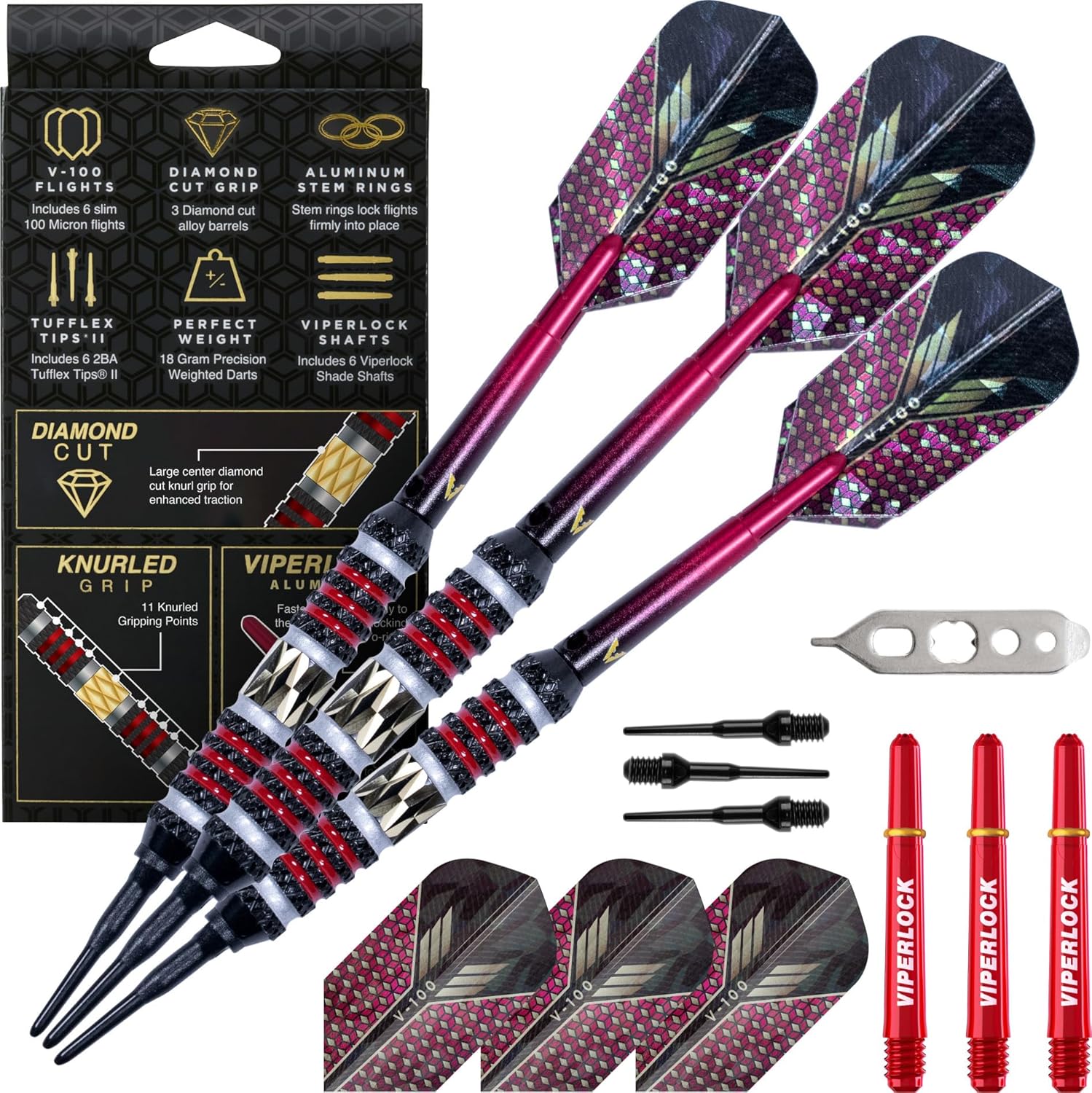 Viper Wizard Soft Tip Darts, Brass Alloy Barrels with Diamond-Cut Etchings and Knurled Rings